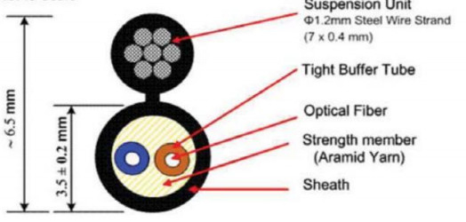 LSZH câble optique FTTH-2C à enveloppe extérieure d'une longueur de fibre de 1 m