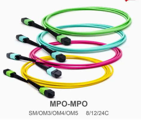 8/12/24core 2m-50m haute densité PVC/LSZH UL certification féminin/masculin MPO-MPO Sm Om3 Om4 Om5 tronc câble patch câble jumper à fibre optique