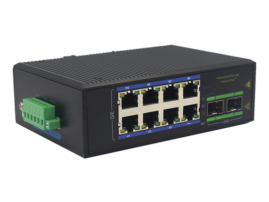 Commutateur industriel Gigabit POE à 8 ports avec 2 fentes SFP DIN-Rail Mount