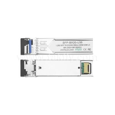 Module émetteur-récepteur SFP 1,25 Gbit/s 20 km LC Portée Tx1310nm/Rx1550nm Bidirectionnel pour Data Center FTTH FTTX