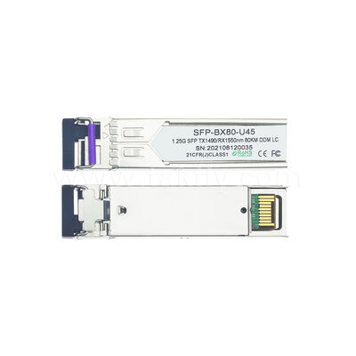 Module de récepteur SFP 1,25 Gbps 80 km portée LC Tx1490nm/Rx1550nm SFP bi-directionnel pour le centre de données FTTH FTTX