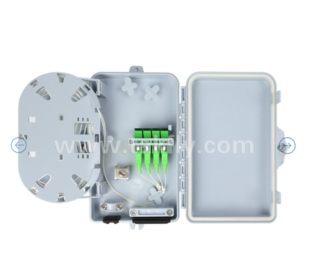 Boîte de terminaison à fibres optiques FTKS-1805-04A, 4 SC/APC SM SX Adaptateur, coque à cochon installé, FTTH FTTx Splicing Distribution Splitting Storage Cabling Management Enclosure Monture murale