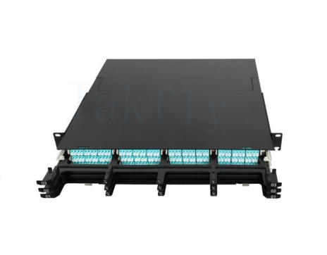 1U 144C Panneau de patch MPO à haute densité 12 cassettes, MPO à conversion LC, pré-terminé pour SAN/LAN/Data Center