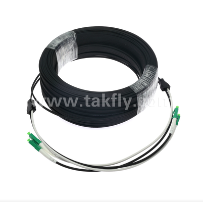 Le câble de patch à goutte plate LC/APC - 2 cor duplex, pré-connecté, anti-vibration, classé à l'intérieur pour un déploiement rapide FTTH.