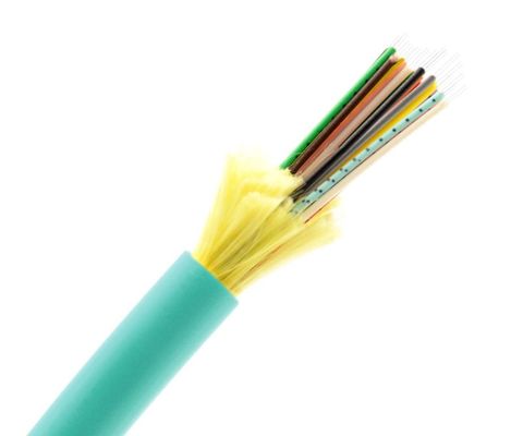 Câble de distribution d'intérieur de fibre de noyau du câble optique 24 d'OM3 Aqua Jacket Tight Buffer Fiber