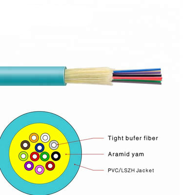 Câble de distribution d'intérieur de fibre de noyau du câble optique 24 d'OM3 Aqua Jacket Tight Buffer Fiber