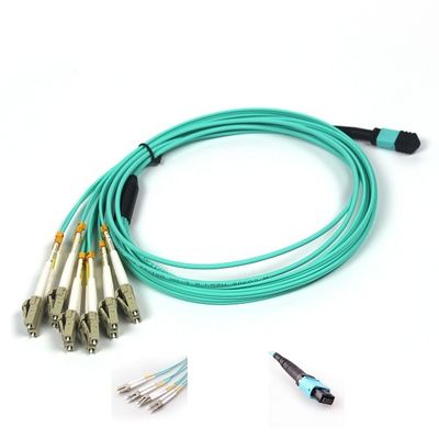câble optique MTP Jumper Aqua Jacket In Data Center de fibre de la sortance MPO de 12F LC millimètre