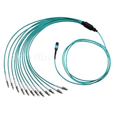 Câble optique de correction du câble 50/125 optique d'évasion de fibres du duplex OM4 12 de MPO LC