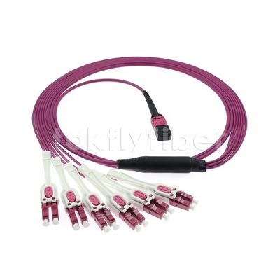 12F MPO au câble optique MM OM4 de tronc de fibre d'Uniboot de duplex de 6 LC pour le câblage de réseau