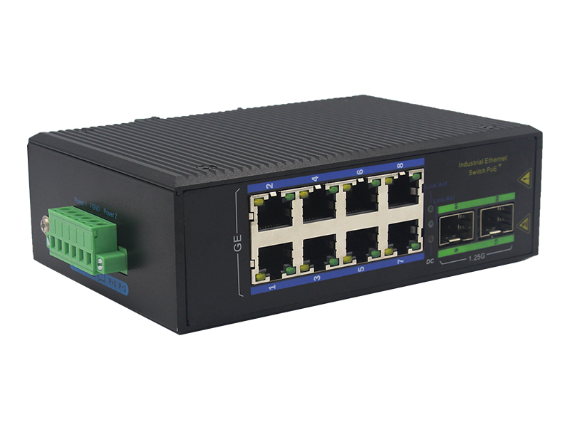Commutateur industriel Gigabit POE à 8 ports avec 2 fentes SFP DIN-Rail Mount