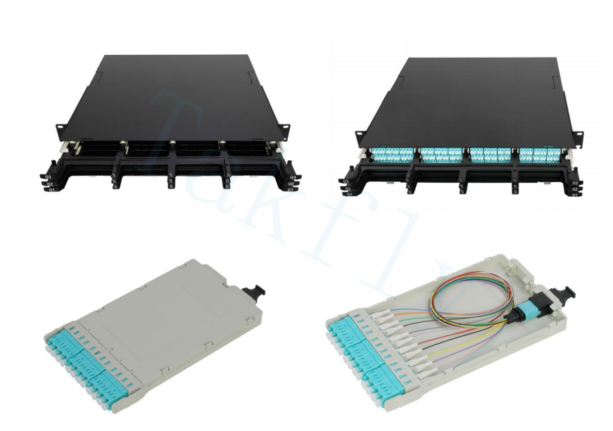 1U 144C Panneau de patch MPO à haute densité 12 cassettes, MPO à conversion LC, pré-terminé pour SAN/LAN/Data Center