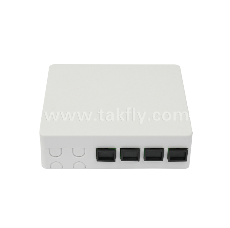 Boîte de terminaison de fibre TKS-1806-04C-4 ports - Montage en surface, compatible SC/LC, conception modulaire pour sous-systèmes de zone de travail.