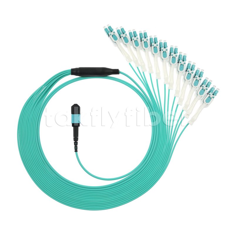 Cable MPO MTP en fibre optique de 24 cœurs à 12LC DX Om3 Fanout Patch Cord pour les réseaux LAN et WAN